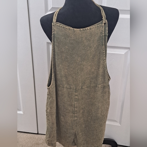 NWT 100% Washed Linen Olive Green Heather Romper - Picture 4 of 14